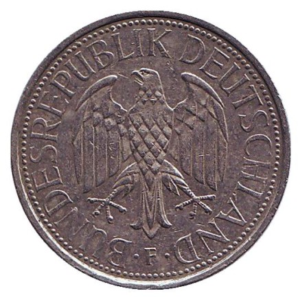 Монета 1 марка. 1994 год (F), ФРГ. Монета 1 марка. 1994 год (F), ФРГ.