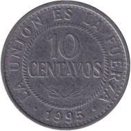 Монета 10 сентаво. 1995 год, Боливия. Монета 10 сентаво. 1995 год, Боливия.