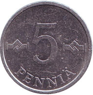 Монета 5 пенни. 1986 год, Финляндия. Монета 5 пенни. 1986 год, Финляндия.