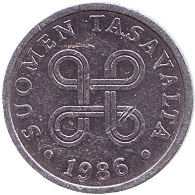 Монета 5 пенни. 1986 год, Финляндия.