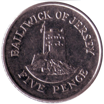 Монета 5 пенсов, 2014 год, Джерси. Башня Сеймура в Гровилле.
