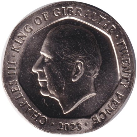 Монета 20 пенсов. 2023 год, Гибралтар. Монета 20 пенсов. 2023 год, Гибралтар.