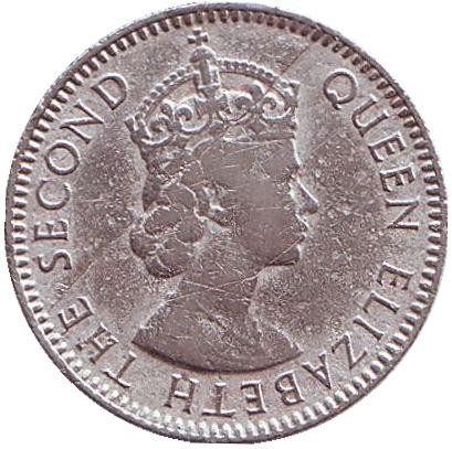 Монета 1/4 рупии. 1960 год, Маврикий. Монета 1/4 рупии. 1960 год, Маврикий.