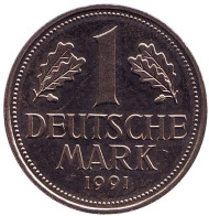 Монета 1 марка. 1991 год (G), ФРГ. Монета 1 марка. 1991 год (G), ФРГ.
