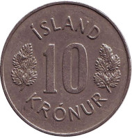 Монета 10 крон. 1974 год, Исландия. Монета 10 крон. 1974 год, Исландия.