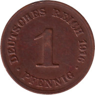 Монета 1 пфенниг. 1916 год (D), Германская империя. Монета 1 пфенниг. 1916 год (D), Германская империя.