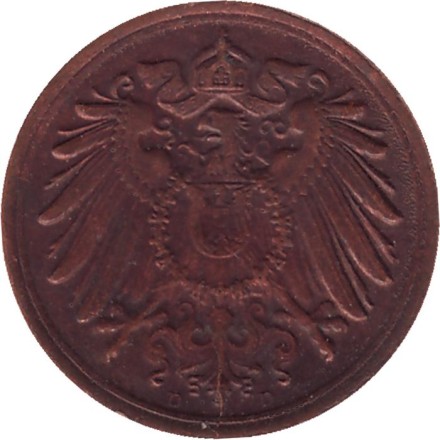 Монета 1 пфенниг. 1916 год (D), Германская империя. Монета 1 пфенниг. 1916 год (D), Германская империя.