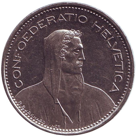 Монета 5 франков. 1981 год, Швейцария. Вильгельм Телль.