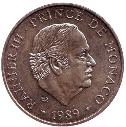 Монета 100 франков. 1989 год, Монако. 40 лет правления Ренье III.