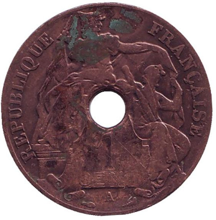 Монета 1 цент. 1919 год (A), Французский Индокитай.