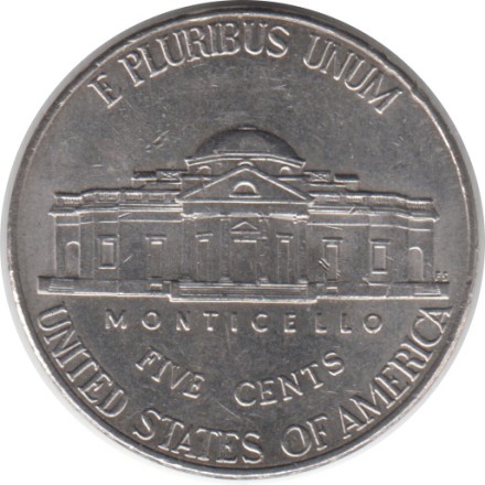 Монета 5 центов. 2013 год (D), США. Джефферсон. Монтичелло.