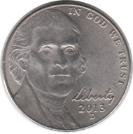 Монета 5 центов. 2013 год (D), США. Джефферсон. Монтичелло. Монета 5 центов. 2013 год (D), США. Джефферсон. Монтичелло.