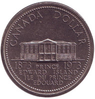 Монета 1 доллар. 1973 год, Канада. 100 лет со дня присоединения острова Принца Эдуарда. Монета 1 доллар. 1973 год, Канада. 100 лет со дня присоединения острова Принца Эдуарда.
