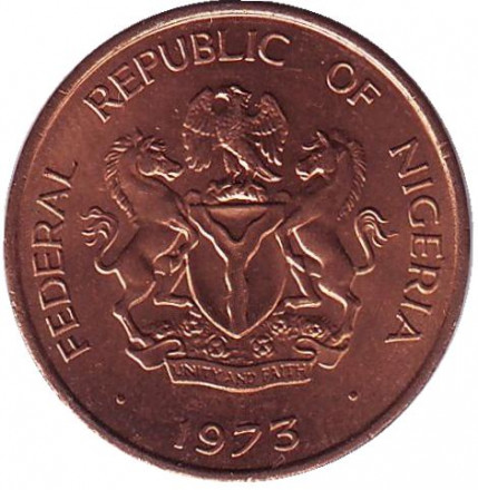 Монета 1/2 кобо. 1973 год, Нигерия. Цветы.