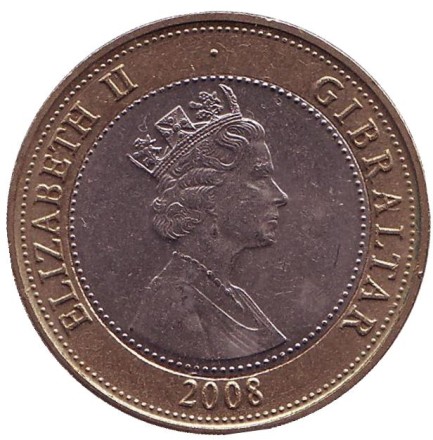 Монета 2 фунта. 2008 год, Гибралтар. Трафальгарское сражение. Монета 2 фунта. 2008 год, Гибралтар. Трафальгарское сражение.