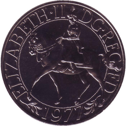 Монета 25 новых пенсов, 1977 год, Великобритания. Proof. 25 летний юбилей правления Елизаветы II.