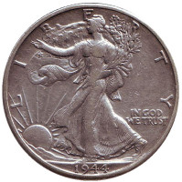 Шагающая свобода. Монета 50 центов. 1944 год (D), США.