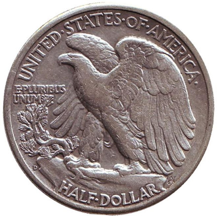 Монета 50 центов. 1944 год (D), США. Шагающая свобода. Монета 50 центов. 1944 год (D), США. Шагающая свобода.