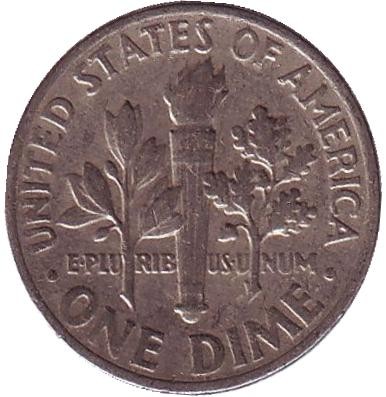 Монета 10 центов. 1968 год, США. Рузвельт.