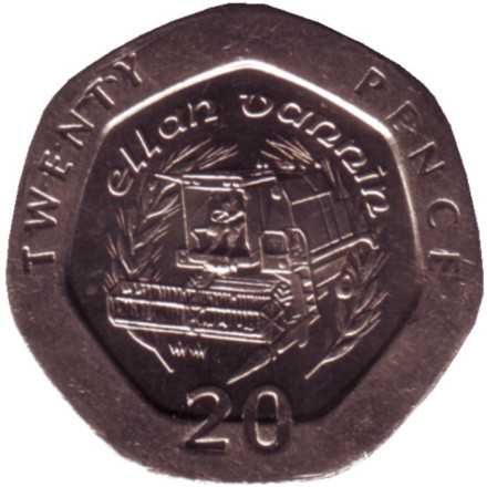 Монета 20 пенсов. 1993 год, Остров Мэн. Комбайн.