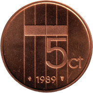 Монета 5 центов. 1989 год, Нидерланды. UNC. Монета 5 центов. 1989 год, Нидерланды. UNC.