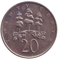 Монета 20 центов. 1989 год, Ямайка. Монета 20 центов. 1989 год, Ямайка.