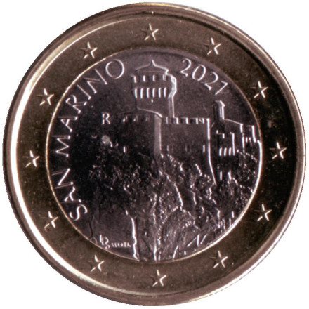 Монета 1 евро. 2021 год, Сан-Марино.