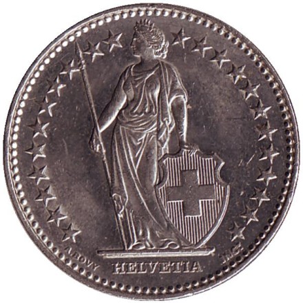 Монета 2 франка. 2007 (B) год, Швейцария. Гельвеция.