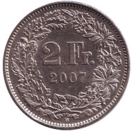 Монета 2 франка. 2007 (B) год, Швейцария. Гельвеция. Монета 2 франка. 2007 (B) год, Швейцария. Гельвеция.