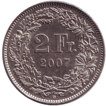 Монета 2 франка. 2007 (B) год, Швейцария. Гельвеция.
