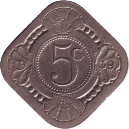 Монета 5 центов. 1939 год, Нидерланды.