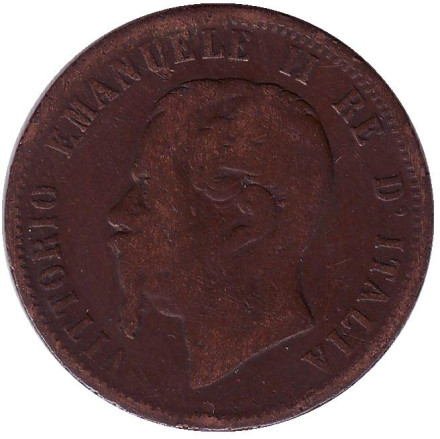 Монета 10 чентезимо. 1866 год, Италия. "N" Виктор Эммануил II.