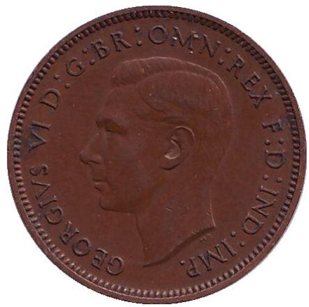 Монета 1 фартинг. 1937 год, Великобритания. Крапивник. (Птица).