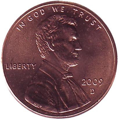 Монета 1 цент. 2009 год (D), США. Юность Линкольна. Монета 1 цент. 2009 год (D), США. Юность Линкольна.