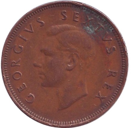 Монета 1 пенни. 1948 год, Южная Африка. (Точка после даты) Корабль "Дромедарис".