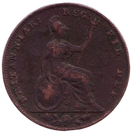 Монета 1 фартинг. 1850 год, Великобритания.