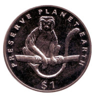 Монета 1 доллар, 1994 год, Эритрея. Обезьяна, серия "Сохраним планету Земля".