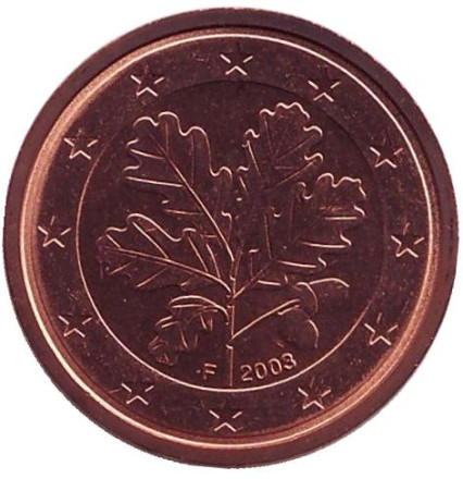 Монета 2 цента. 2003 год (F), Германия.
