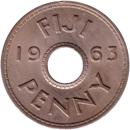Монета 1 пенни. 1963 год, Фиджи.