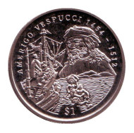 Монета 1 доллар. 1999 год, Сьерра-Леоне. Америго Веспуччи. Монета 1 доллар. 1999 год, Сьерра-Леоне. Америго Веспуччи.