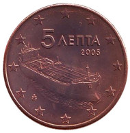 Монета 5 центов. 2005 год, Греция. Монета 5 центов. 2005 год, Греция.
