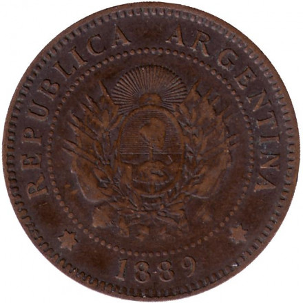 Монета 1 сентаво. 1889 год, Аргентина. Монета 1 сентаво. 1889 год, Аргентина.