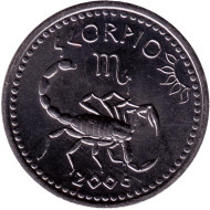 Монета 10 шиллингов. 2006 год, Сомалиленд. Серия "Знаки зодиака". Скорпион. Монета 10 шиллингов. 2006 год, Сомалиленд. Серия "Знаки зодиака". Скорпион.