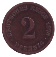 Монета 2 пфеннига. 1876 год (C), Германская империя. Монета 2 пфеннига. 1876 год (C), Германская империя.