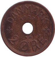 Монета 2 эре. 1927 год, Дания. (N). Монета 2 эре. 1927 год, Дания. (N).