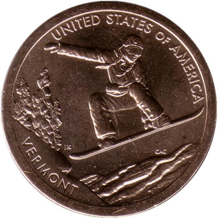 Монета 1 доллар. 2022 год (P), США. Сноуборд. Серия "Американские инновации".