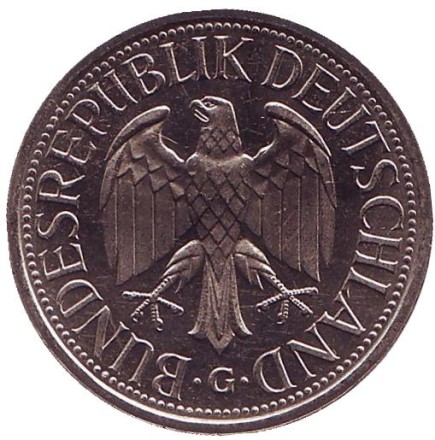 Монета 1 марка. 1983 год (G), ФРГ.