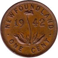 Монета 1 цент. 1942 год, Ньюфаундленд. (Канада). Саррацения.