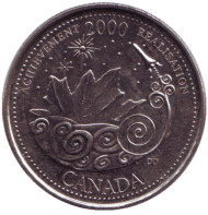 Монета 25 центов. 2000 год, Канада. Миллениум. Достижения. Монета 25 центов. 2000 год, Канада. Миллениум. Достижения.