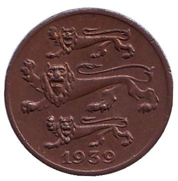Монета 1 сент. 1939 год, Эстония.